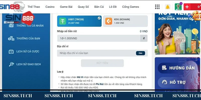 Chọn loại tiền ảo khi rút tiền Sin88 Chọn loại tiền ảo khi rút tiền Sin88