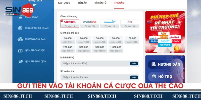 Gửi tiền vào tài khoản cá cược qua thẻ cào Gửi tiền vào tài khoản cá cược qua thẻ cào